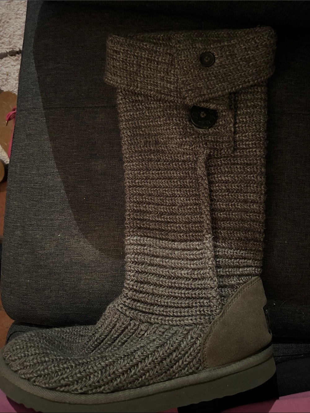 UGG Gray Knit Button-Accent Tall Boot